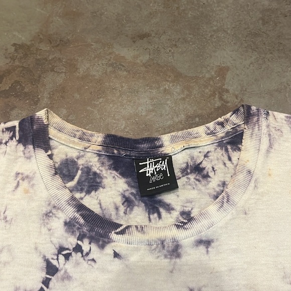 Vintage thrashed stussy large baggy tee, stained, torn, tie die blue - Picture 8 of 13